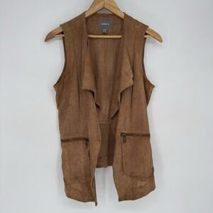 Kenna T‎ Nordstrom Leather Vest Women's Size Medium Perforated Sueded Tan